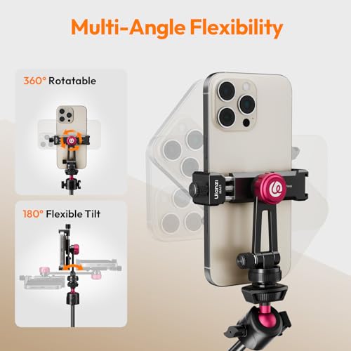 Image of ULANZI MA61 Metal Phone Tripod Mount with Cold Shoe, 360 Adjustable Hot Shoe Camera Phone Mount for iPhone 17 16 15 14 Pro Max, Samsung, Aluminum Alloy Clamp for Vlogging, Live Streaming, Video