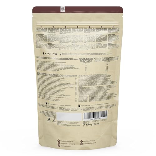 Nutri + Protein Pulver Vegan Vanilla Toffee 1 kg - 80% Eiweiß - 3k Proteinpulver Vanille Karamell - Eiweißpulver Low Sugar - 1000 g Eiweißshake