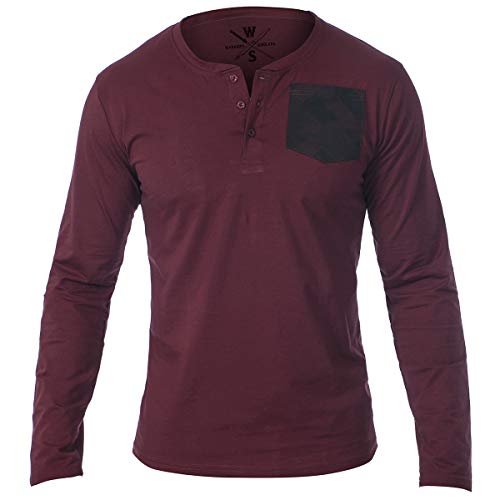 Warriors & Scholars Super Soft L/S Henley T-Shirt with Contrast Pocket - Dark Red, Medium