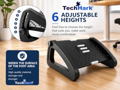 Image of TechHark Adjustable Footrest with Massage Surface, Ergonomic Design for Office and Home Under Desk Foot Rest, Height Adjustable, Black(6-Month Warranty)