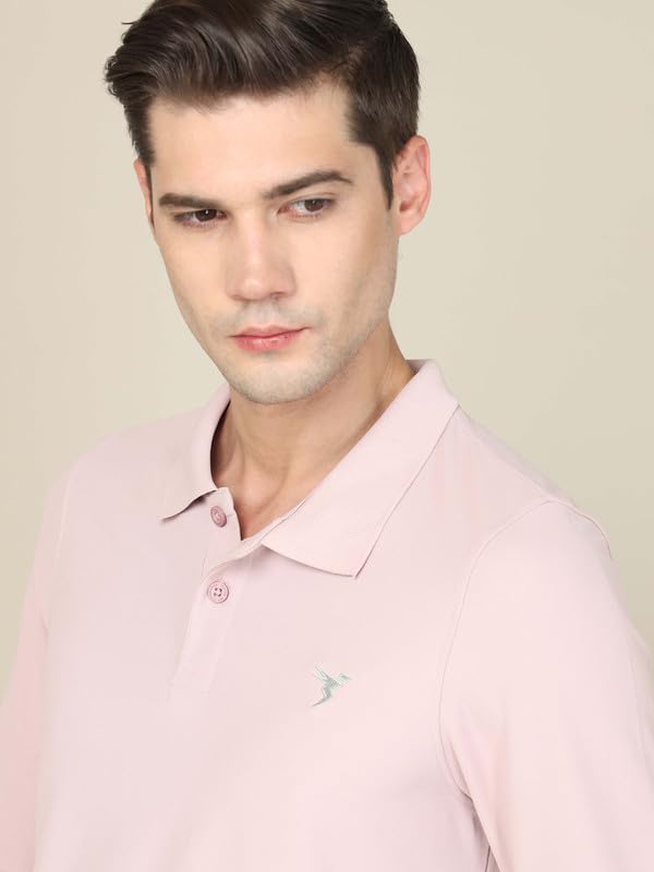 Image of TECHNOSPORT Mens Slim Fit Polyester Active Wear Collar Polo T-Shirt with Long Sleeves for Workout, Sports