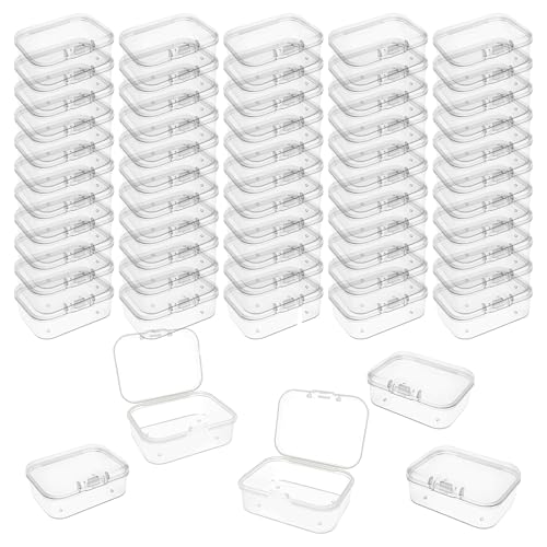 LJY 60-Pack Plastic Case Small Plastic Storage Containers, 2.1x1.6x0.8 inch Clear Organizer Boxes with Lids, Stackable Jewelry Bead Hardware Craft Office Supply Organizer