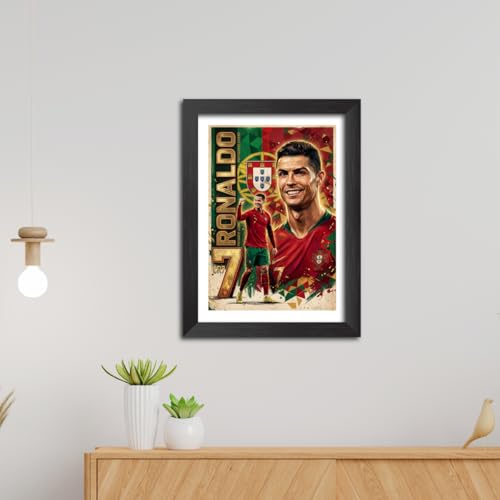 Image of TenorArts Cristiano Ronaldo Poster Frame Worldcup Themed Laminated Photo Framed Painting with Matt Finish Black Texture (12 inches x 9inches)