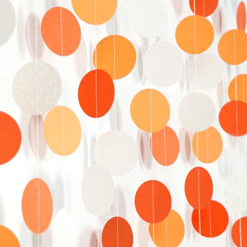 Image of Orange White Fall Party-Decorations Garland-Streamers - 52ft Groovy Boho Hanging Paper Banner,Baby Bridal Shower Wedding Autumn Birthday Sunset Halloween Thanksgiving Day Supplies Decor Hugfond