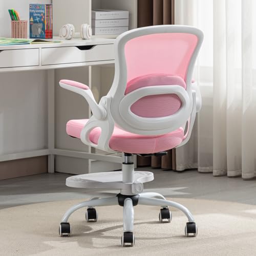 Image of Kids Desk Chair,Ergonomic Study Chair with Adjustable Height,Swivel Mesh Desk Chair with Wheels,Home Office Chair for Children in Home Bedroom Pink