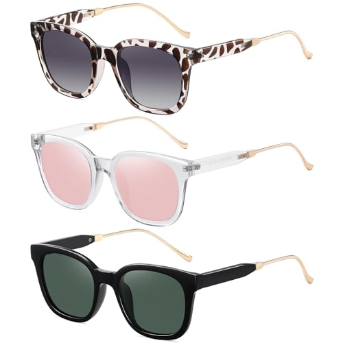 Image of 3 Pack Round Retro Sunglasses for Women Men, UV400 Protection | Lightweight Frame, Comfortable Fit, Classic Vintage Design, Easy Styling, 90s Vintage Style