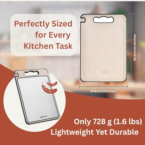 Tabla de cortar doble cara para cocina – Acero inoxidable 304 y paja de trigo, tabla grande para carne, verduras y frutas – Antideslizante, con ranura para jugos, resistente a rayaduras. 36.5 cm x 25 cm miniatura 6