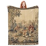 Aubusson Antique French Tapestry Throw Blanket Blanket Lightweight Cozy Soft Flannel Fleece Blanket for Home Bedding Living Room Traveling Camping 40'X50'