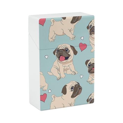 可愛い パグ 犬柄 ハート 動物好き タバコカバー 20本収納 シガレットケース 煙草ケース 煙草入れ 煙草箱 喫煙具 タバコ 保護カバー タバコ箱 シガレットケ たばこケース 携帯に便利