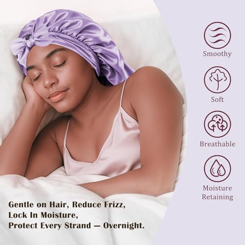 Women's Silky Bonnet - Long Tie Sleep Cap, Curly/Natural Hair, Adj. Night Hat, +10 Scrunchies, Mom/Wife — view 4