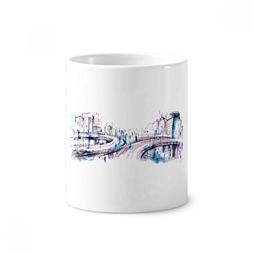 Cadeau tasse blanche gratte-ciel pot en céramique pour brosses à dents 350ml