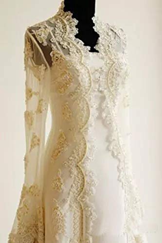 Kelaixiang Bridal Wedding Jackets Bolero Cape Wraps Lace Applique Lace Long Sleeves3