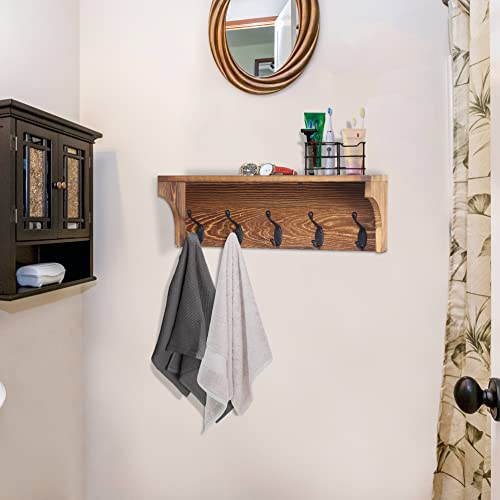 Dseap Wall Shelf With 5 Hooks - 17-In Heavy Duty Coat Rack Wall Mount With Shelf, Entryway Shelf With Hooks Underneath - Solid Pine Wood - For Entryway, Mudroom, Kitchen, Bathroom, Natural Teg02S #TOP5