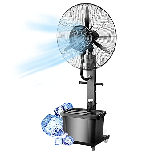 HMASNSEIY Ventilador de Pedestal Industrial con nebulización Negra, 3 velocidades de enfriamiento, oscilación de 90°, para Exteriores, con Tanque de Gran Capacidad de 42 L.