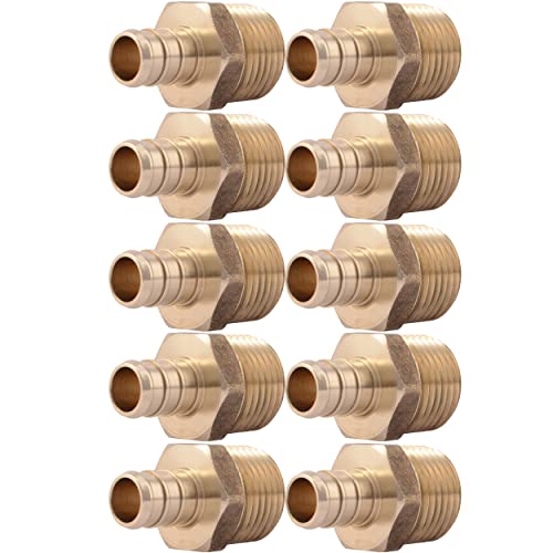 Image of SharkBite 1 /2 Inch Crimp MNPT Male Adapter, Pack of 10, Brass Plumbing Fitting, PEX Pipe, Copper, UC120LFA10