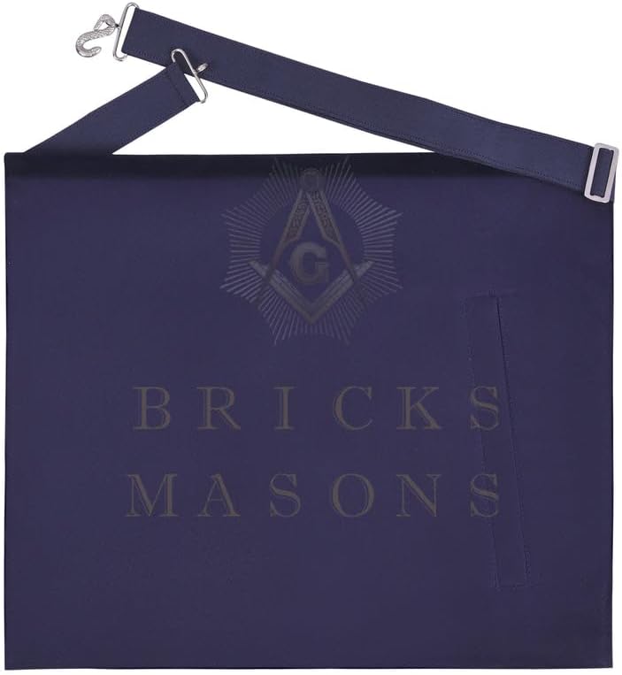 Bricks Masons Past Master Blue Lodge Apron Navy Velvet with Silver Bullion Hand Embroidery, Masonic Apron