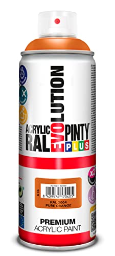 Pintura spray Acrílica Brillo PINTYPLUS EVOLUTION 520cc Pure orange Ral 2004, Estándar