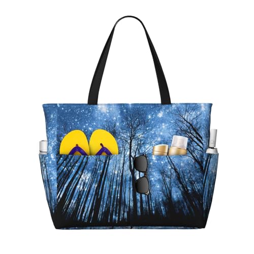 Bolsa de viaje versátil y grande de color negro con estampado de cielo estrellado
