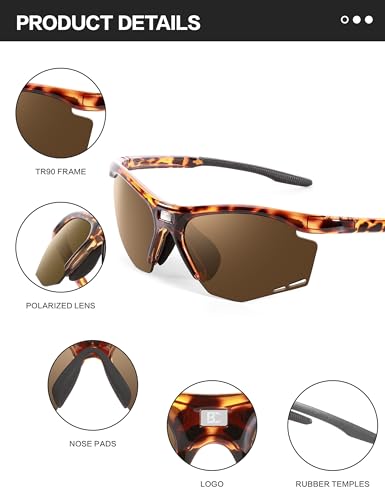 Image of BIRCEN Mens Polarized Sunglasses for Sports: TR90 Lightweight Sun Glasses Wrap Around Shades for Fishing Driving Cycling