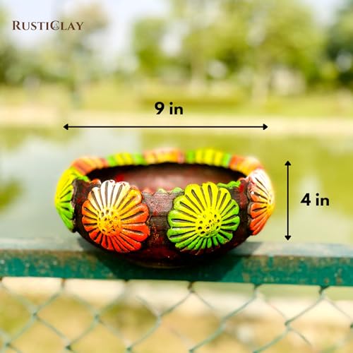 Image of Handmade Terracotta Urli Bowl | Uruli for Flower Decoration | Clay Urli Pot for Home Decor | Flower Pot | Terracotta Home Decor, 700 ml, Multicolor