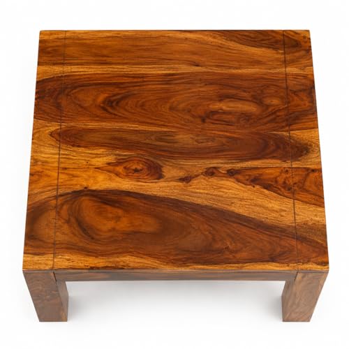 Image of Sheesham Wood Coffee Table - 55 x 55 x 40 cm, Solid Sheesham with Teak Finish Finish, Modern Multipurpose Center Table