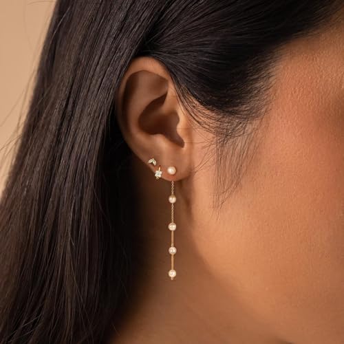 Pearl Earrings for Women - 18K Long Pearl Dangle Earrings Bridal Wedding Earrings Gold Pearl Drop Earrings for Women Elegant Jewelry Gifts2