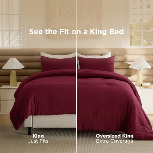 Image of Bedsure King Comforter Set, Dark Red Soft Prewashed Bedding for All Seasons, 3 Pieces GentleSoft Bed Set, 1 Lightweight Comforter (104 inchx90 inch) and 2 Pillowcases (20 inchx36 inch)