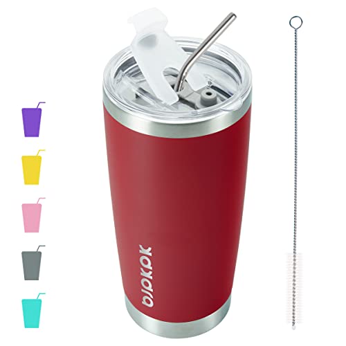 Image of BJPKPK 20 oz Coffee Tumbler with Lid, Straw, Insulated Stainless Steel Mug | Double Wall Vacuum, Keeps Hot /Cold, BPA Free, Leak Proof, Iced Coffee Cup Fit Car Holder, Travel & Beach Ready, Red