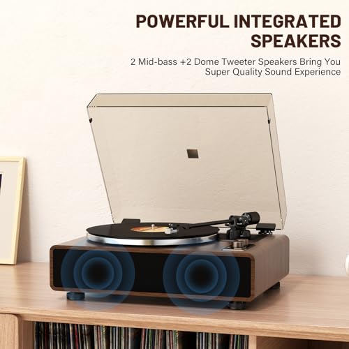 Image of FEKTIK Vinyl Record Player with Magnetic Cartridge and Built-in Speakers