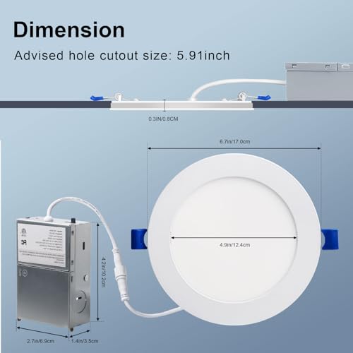 Image of 6Pack 6 Inch Ultra-Thin LED Recessed Ceiling Light with Junction Box and Night Light, 5CCT Selectable, 12W Canless Wafer Downlight, Super Bright 1050LM, Kitchen, Bathroom, Bedroom, FCC&ETL Listed