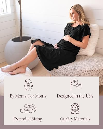 Image of Kindred Bravely Universal Labor and Delivery Gown for Birthing and Nursing | Soft maternity hospital gown with velcro for monitoring, epidural, skin-to-skin contact, breastfeeding nightgown with pockets