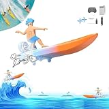 MIGEDY Tabla de Surf con Control Remoto Anfibio 2 en 1, Barco con Control Remoto, Tabla de Surf acuática RC de 2,4 G, Patinete de Deriva terrestre, Juguete(1pc Battery)