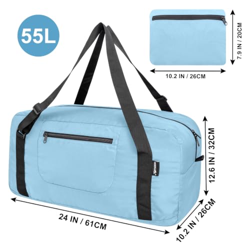 Image of HOLYLUCK Foldable Travel Duffel Bag For Women & Men Luggage Great for Gym - Large Light Blue