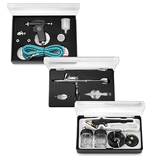 PointZero Airbrush Cake Decorating Kit - 3 Airbrushes, Stand, Compressor Bundle with 12 Chefmaster Colors