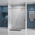 DELAVIN 56-60" W x 75" H Frameless Sliding Shower Door, Frameless Shower Door, Shower Glass Door with 5/16" (8mm) Clear SGCC Tempered Glass, Explosion-Proof Film, Stainless Steel Hardware, Gold