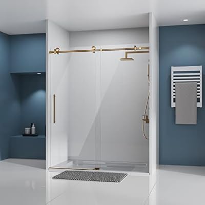 DELAVIN 56-60" W x 75" H Frameless Sliding Shower Door, Frameless Shower Door, Shower Glass Door with 5/16" (8mm) Clear SGCC Tempered Glass, Explosion-Proof Film, Stainless Steel Hardware, Gold