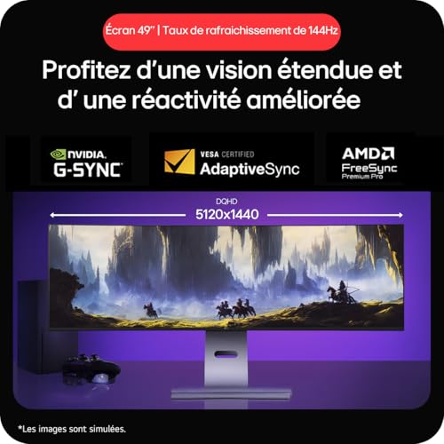 LG UltraWide™ 49U950A-W.AEU Écran PC Ultra Large 49" - Dalle Nano IPS résolution Dual QHD (5120x1440), 5ms GtG 144Hz, DisplayHDR™400, DCI-P3 98% (CIE1976), FreeSync Premium, Incurvé