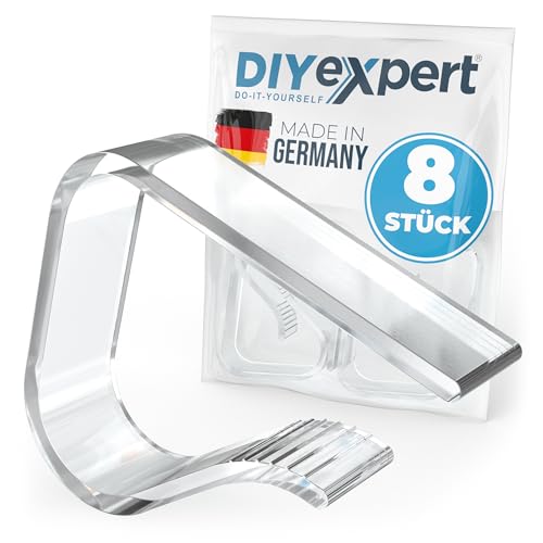DIYexpert Lot de 8 pinces à nappe transparentes, fabriquées en Allemagne, jusqu'à 45 mm, robustes, résistantes aux intempéries et antidérapantes, pour...