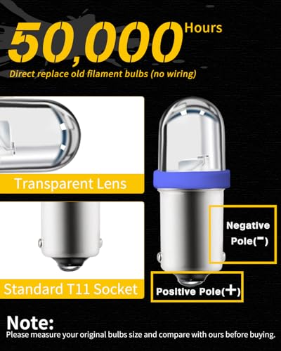 Qasim DC 6.3V 6V BA9S T11 44 47 756 1847 1893 Bayonet Led Bulb for Arcade Pinball Led Bulbs Pinball Gaming Machine Light Bulb Lamp(Pack of 10,Blue) - Image 3