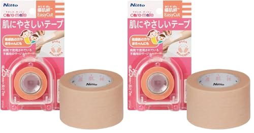 ニトムズ caremate 優肌絆 不織布 Easy Cut 肌にやさしいテープ ケース付 かぶれにくい 手で切れる 包帯 ガーゼ 固定 太幅 25mm×7m N1439 (× 2)の商品画像（Amazon）