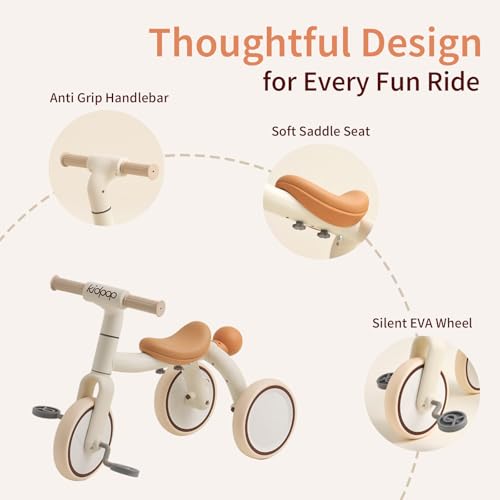 4 in 1 Toddler Tricycle with Adjustable Push Handle for 1 4 Year OldBirthday Gift and Toy for Boys and Girls Removable Pedals Balance BikeScooter Beige
