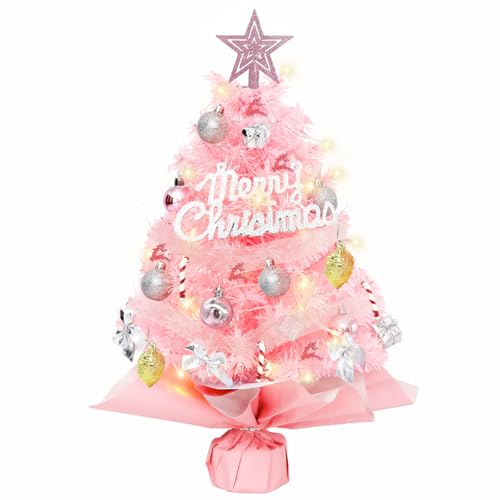 LED Künstlicher Weihnachtsbaum Klein, Rosa Weihnachtsbaum Geschmückt mit...
