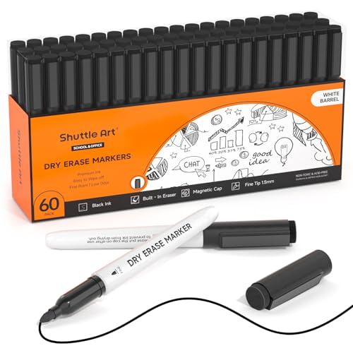 Shuttle Art Feutre Tableau Blanc Effacable, 60 Feutres Noir...