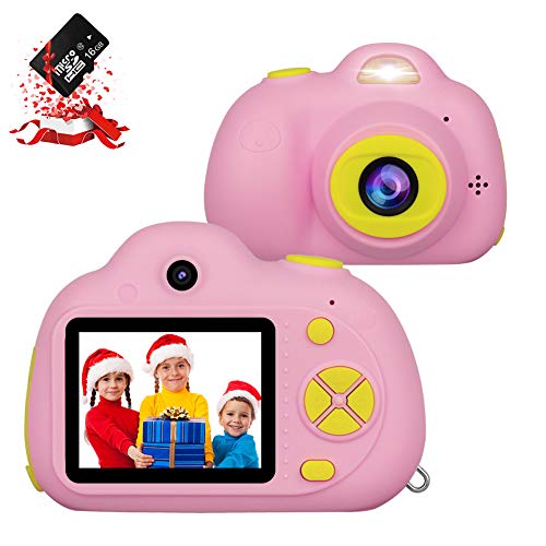 RegeMoudal Kids Camera, Kids Digital Video Camera, 1080P FHD Kids Shockproof Video Camcorder with 2 Inch IPS Screen and 16GB SD Card, Choice for Kids 3-10 Years Old Boys and Girls,Pink