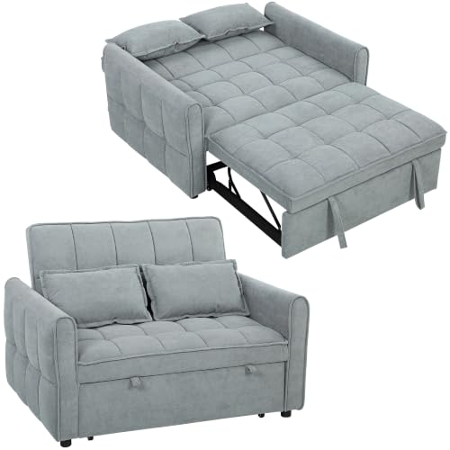 Image of HOMCOM 2 Seater Sofa Bed 3-in-1 Convertible Pull Out Bed Settee Grey