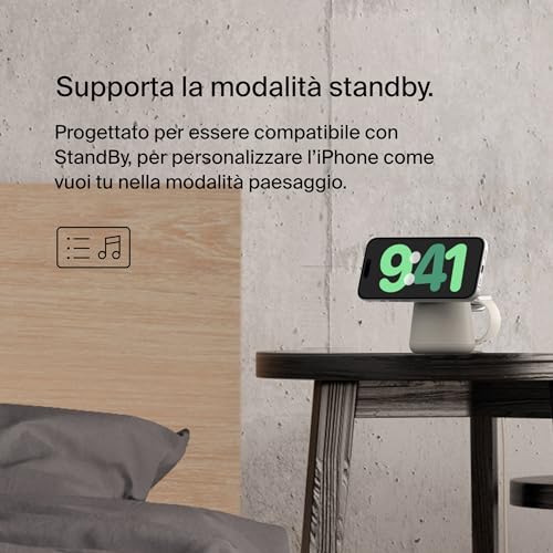 Belkin BoostCharge Pro Dock di ricarica wireless 2 in 1 con MagSafe 15 W, caricabatteria rapido per iPhone, stand compatibile con iPhone 16, 15, 14, 13 e 12, AirPods e altri dispositivi con MagSafe - 3