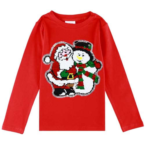 Image of Christmas Shirts for Girls and Boys Flip Sequin Santa Christmas Tree Kids T-Shirt Clothing