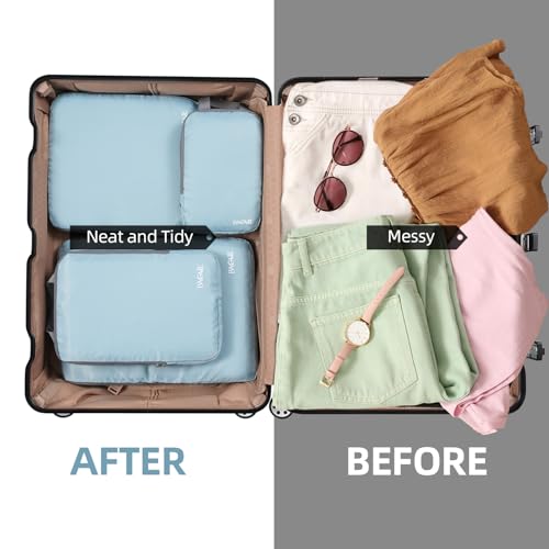 Image of BAGAIL 4 Set /6 Set /8 Set Compression Packing Cubes Travel Accessories Expandable Packing Organizers (Cloth Pattern, 4-Dusty Blue)