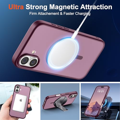 Image of SUPFINE Magnetic for iPhone 17 Case (Compatible with MagSafe)(Military Grade Drop Protection) Translucent Matte Shockproof with Anti-Fingerprint Phone Cover 2025,Wine Red