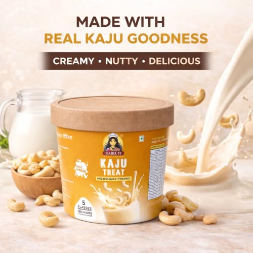 Image of Nairuti Vyutpadan Kaju Treat Milkshake Premix 150g | Premium Cashew Dry Fruit Shake Mix | Instant Creamy Cashew Milk Drink Powder | No Preservatives, No Artificial Color, Natural Healthy Energy Drink | Ready In A Minute - Milkshake Premix